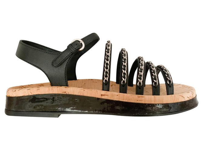 Chanel Papà sandali nuovi Nero Pelle  ref.323579