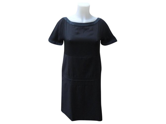 Chloé Dresses Black Navy blue Silk Wool  ref.323606