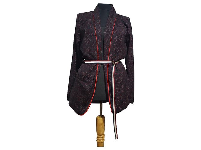 Autre Marque Beck Sonder Gaard Kimono Blazer Polka Dot Schwarz Rot