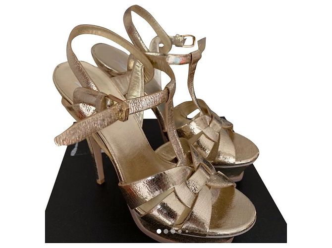 Sandali Saint Laurent Tribute in pelle d'agnello oro 14 cm D'oro