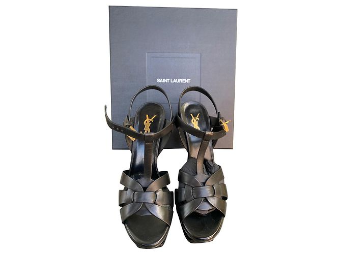 Sandali Saint Laurent Tribute in pelle di agnello nera 14 cm Nero