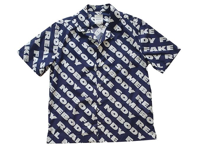 Camicia Wood Wood Brandon Bianca e Blu in Cotone Bianco