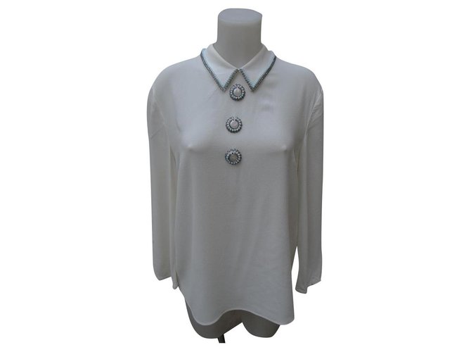 Miu Miu Top Bianco Crudo Bianco sporco Seta  ref.323705