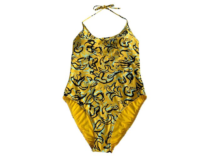Diane Von Furstenberg Costumi da bagno Nero Giallo Nylon Lycra  ref.323716