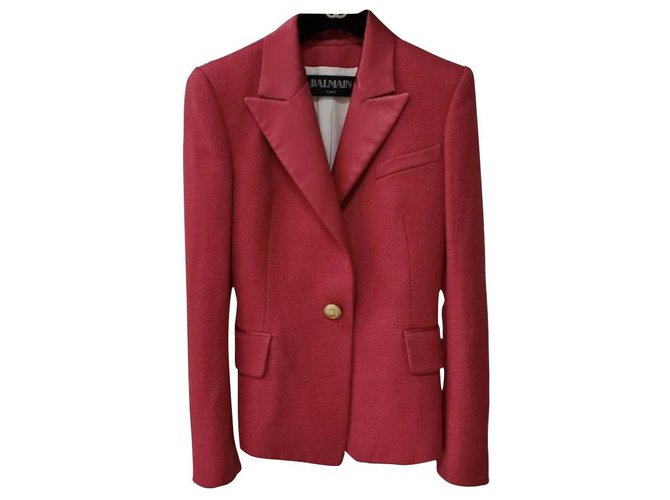 Balmain Golden Buttons Single Breasted Red Jacket Sz 36 Viscose  ref.323742