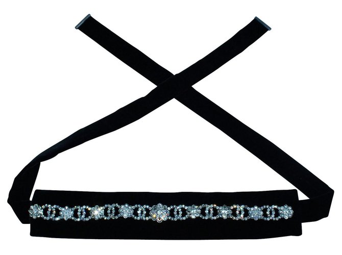 Chanel Black Velvet Handband with Crystal Embellishments  ref.323856