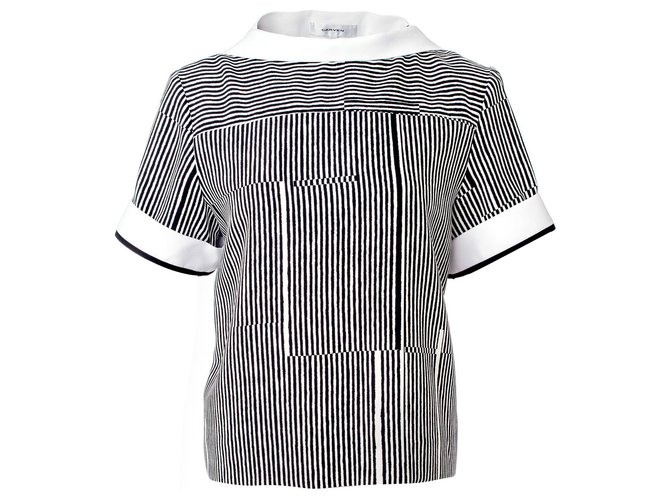 Carven Kimono Striped Top Black Polyester  ref.324058