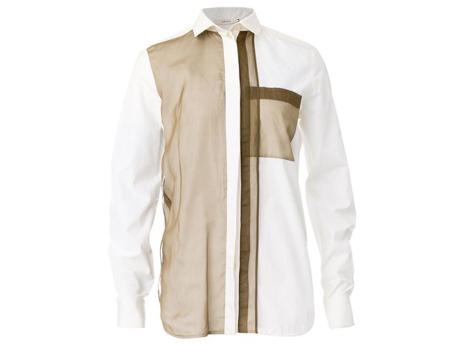 Céline Patchwork Long Sleeve Shirt Brown Cotton  ref.324068
