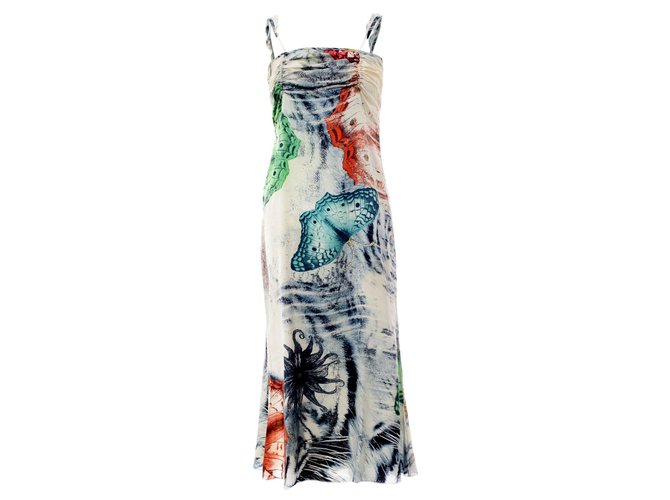 Just Cavalli Midi-Slip-Kleid mit Schmetterlings-Print Mehrfarben Seide  ref.324175