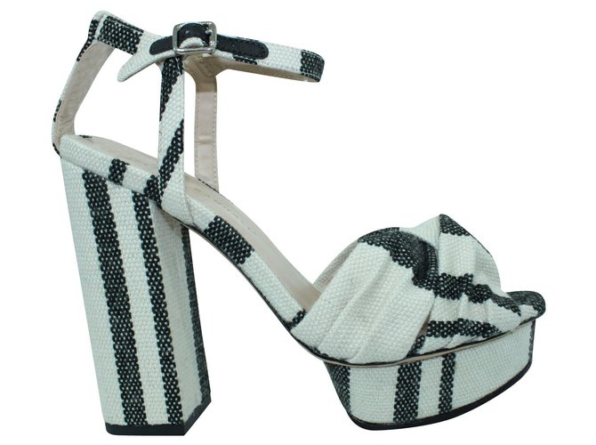 Loeffler Randall Black and White Striped Block Heels Leather  ref.324180