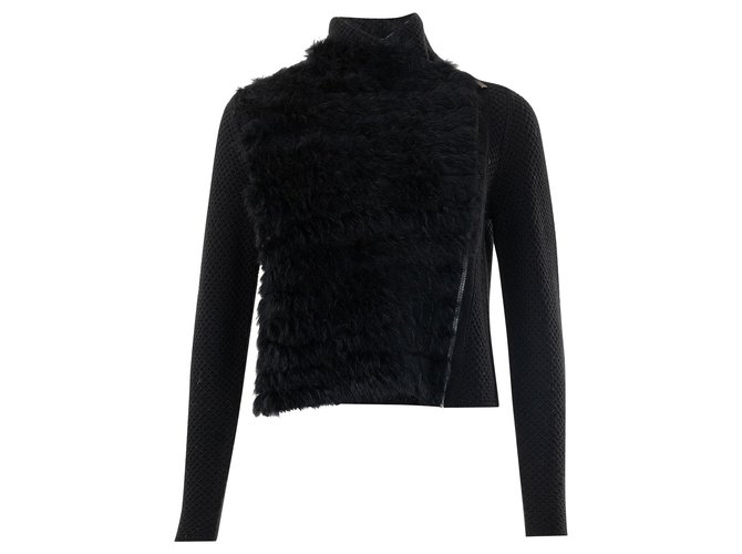 Pinko Black Knitted Zip Front Jacket  Wool  ref.324197