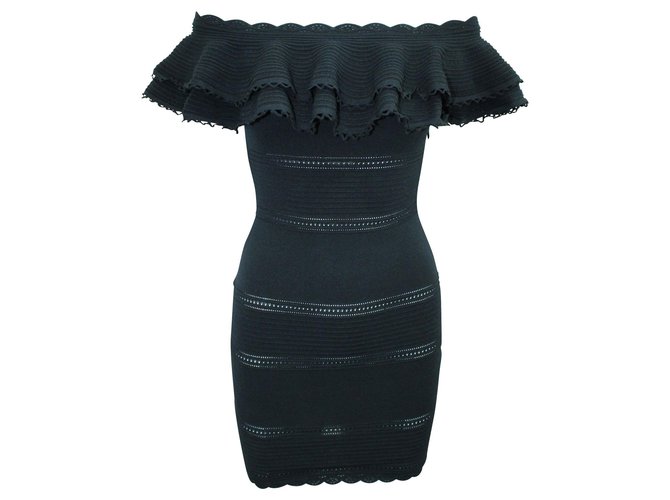 Alexander Mcqueen Mini robe noire à épaules dénudées  ref.324205
