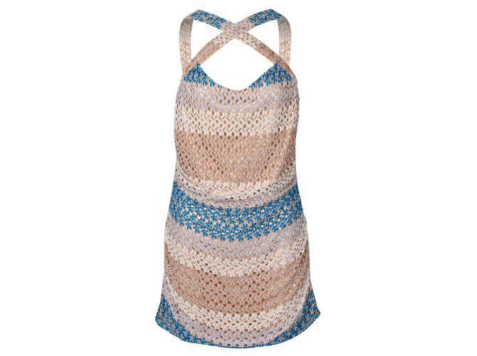 M Missoni Crochet Mini Dress Golden Metallic Rayon Cellulose fibre  ref.324465