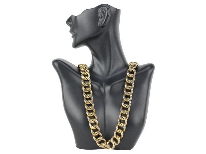 Chanel 26.5" 1980's Jumbo Gold Cuban Link Chain Necklace White gold  ref.324512