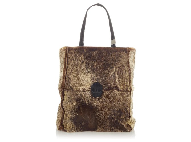 Chanel Brown Fur Tote Bag Black Suede Leather  ref.324588