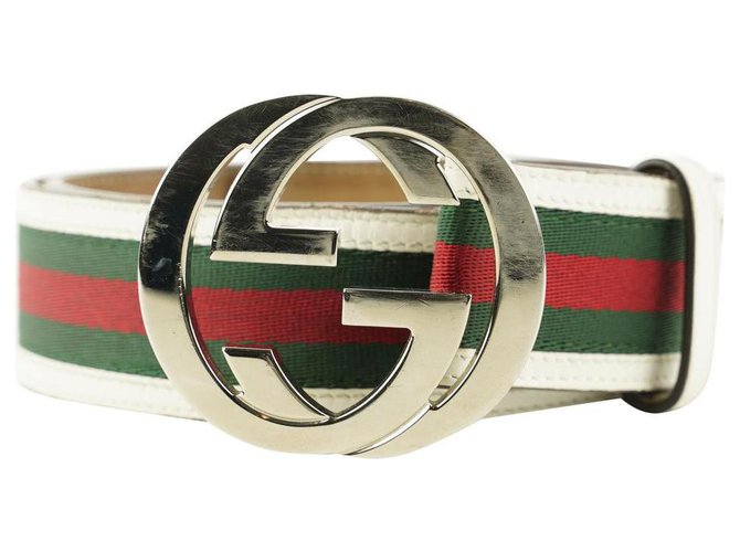 Gucci White GG Interlocking Logo Belt Leather ref.324615 - Joli Closet