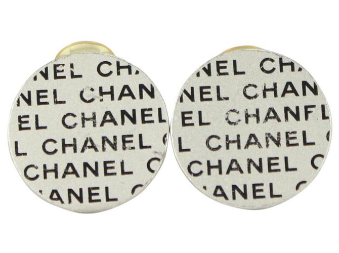 Chanel 00C Silver x Black CC Logo All Over Earrings  ref.324633