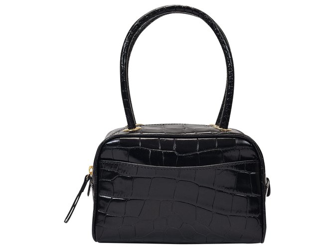 Martin Bag in Black Croc Embossed Leather