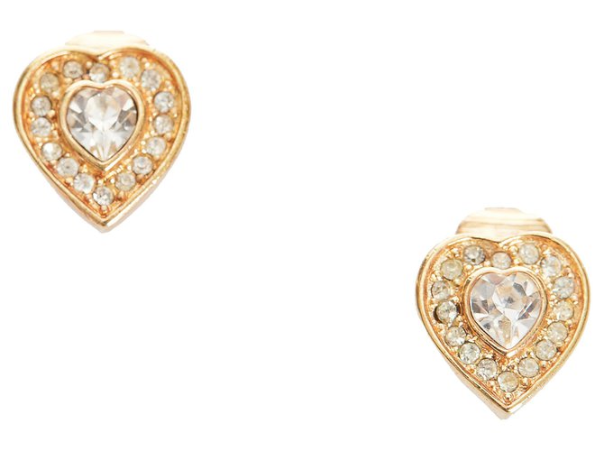 Dior Gold Rhinestone Clip-On Earrings Golden Metal  ref.325790