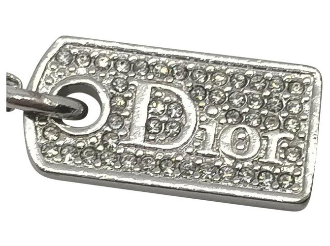 Dior Rhinestone Dog Tag Necklace Crystal Chain