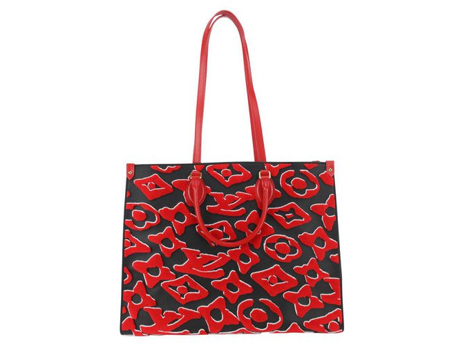 Louis Vuitton Borsa tote OntheGo rossa con monogramma Urs Fischer Pelle  ref.326332