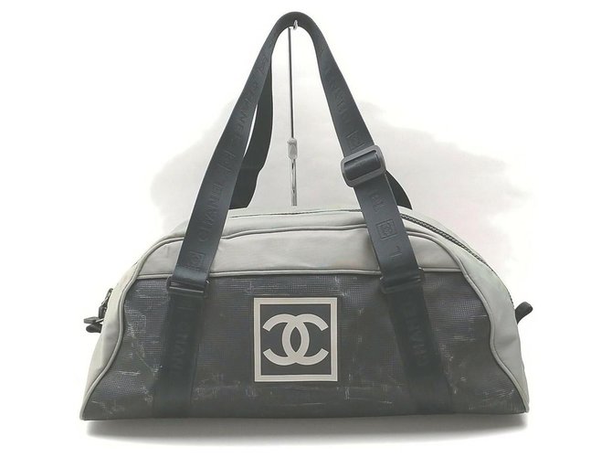 Chanel Bolsa de viagem CC com logotipo esportivo bicolor cinza  ref.326355