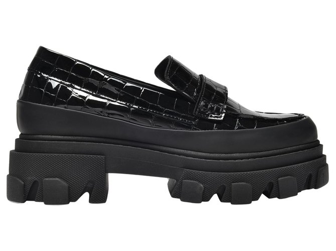 Ganni Belly Croc Flat Shoes in Black 