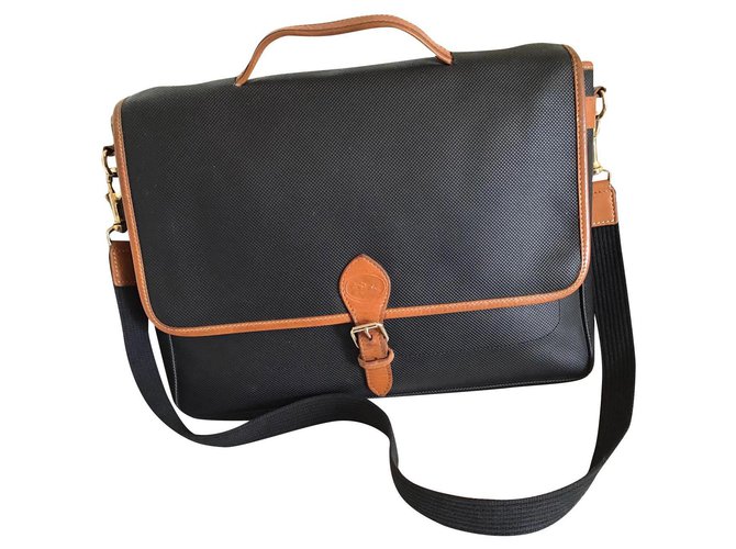 Longchamp Saddlebags Black Cognac Leather Cloth  ref.326461