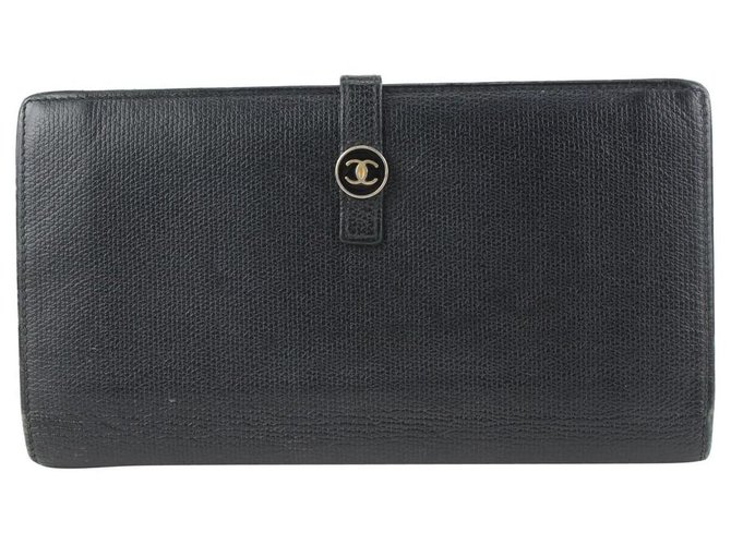 Chanel Black calf leather Button Line Long Flap Wallet  ref.326848