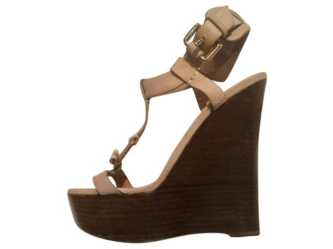 Burberry high heeled wedge sandal Beige Cream Leather  ref.326981