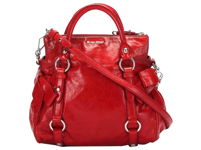 Miu Miu Red Vitello Lux Leather Bow Top Handle Bag