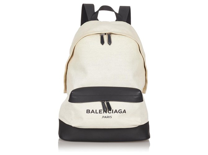 Balenciaga Brown Navy Canvas Backpack Black Beige Leather Cloth