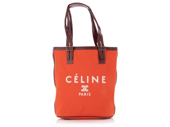 Céline Celine Canvas Cabas Tote with Leather Trims Orange Cloth ref.327552  - Joli Closet