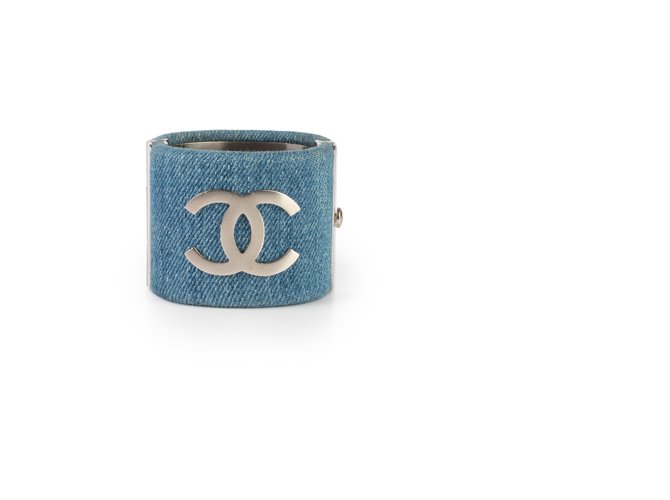Bracelet manchette CC en denim bleu Chanel Jean  ref.327570