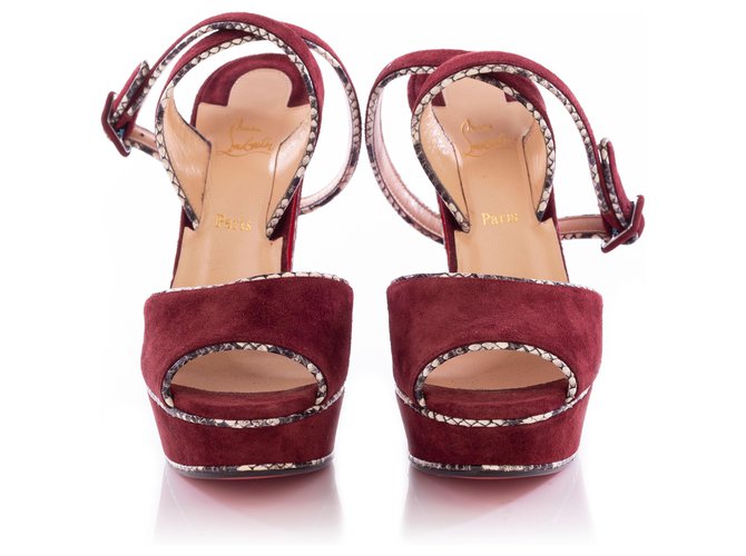 Christian Louboutin Louboutin Burgundy Suede Loulou Dance Platform Ankle Strap Sandals Red Dark red  ref.327643