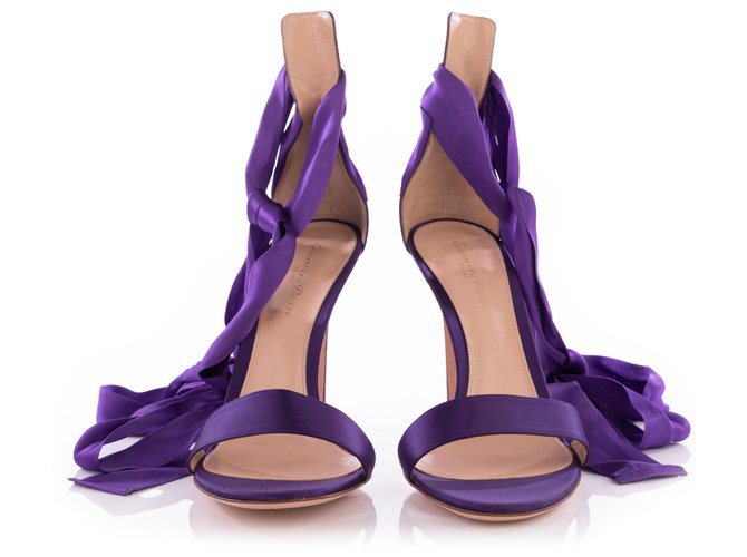 Gianvito Rossi Purple Satin Gala Ankle Wrap Open Toe Sandals  ref.327681