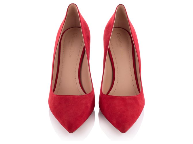 Escarpins à bout pointu en daim rouge Christian Dior Suede  ref.327687