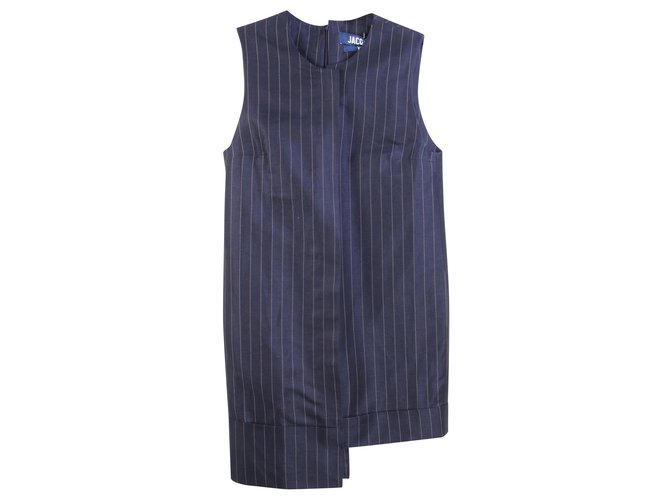 Jacquemus Striped Asymmetrical Dress  Blue Navy blue Linen  ref.327706