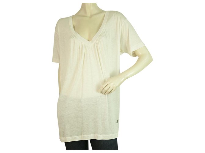 Iceberg Off White Relaxed Oversize Style V Neckline Long T-Shirt Top Size XS Silk Viscose  ref.327862