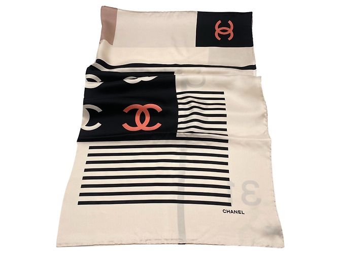 Cambon Lenço maxi CHANEL 2021 Ecru Preto Bege Fora de branco