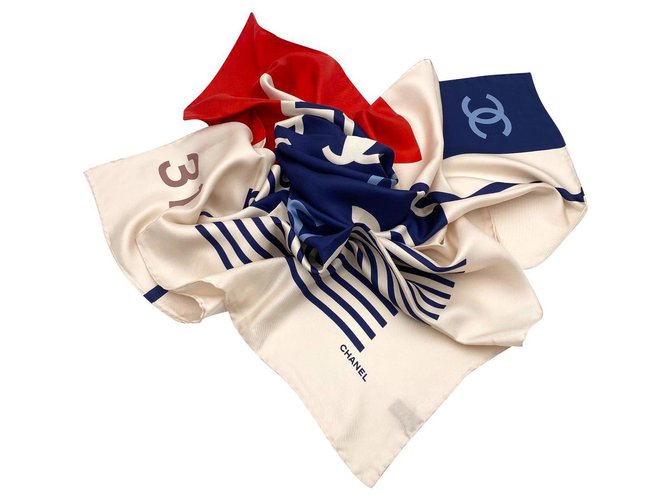 Chanel scarf 2021 rue Cambon Red Navy blue Silk  ref.328009