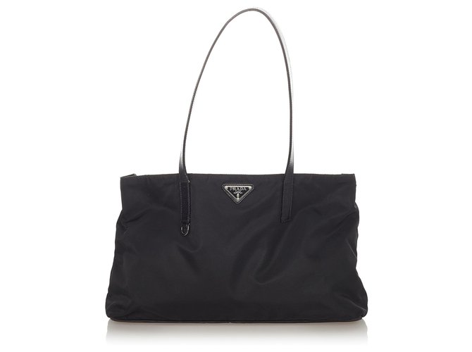 Prada Black Tessuto Tote Bag Leather Pony-style calfskin Nylon Cloth  ref.328183