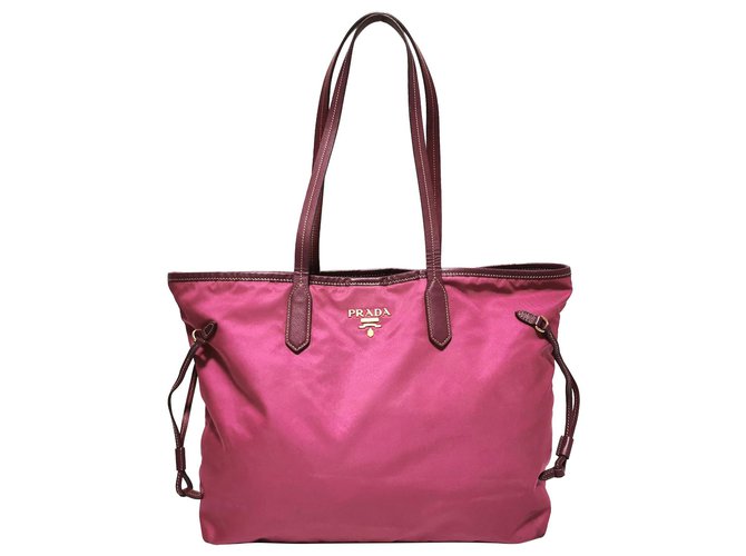 Prada Pink Tessuto Tote Bag Red Dark red Leather Pony-style calfskin Nylon  Cloth ref.328213 - Joli Closet
