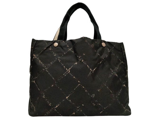 Chanel Black Old Travel Line Nylon Tote Bag White Cloth  ref.328219