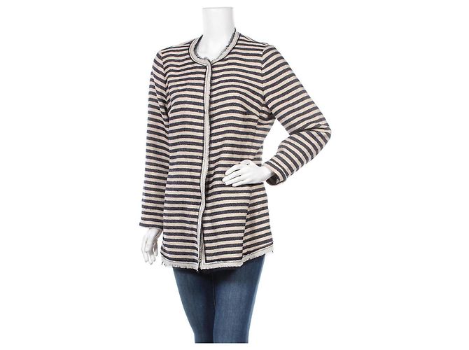 Elena Miró Strickjacke blau beige gestreift