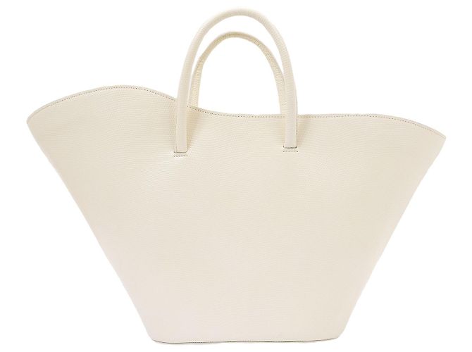 Little Liffner Offene Tulip Tote Medium aus beigefarbenem Leder mit Eidechsenprägung Gelb