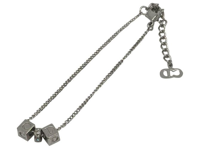 Dior Silver Crystal Cube Dice Chain Bracelet Metal  ref.328609