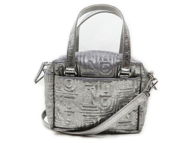 Fendi Embossed Silver 2way Mini Boston Bag with Strap ref.328617 - Joli  Closet
