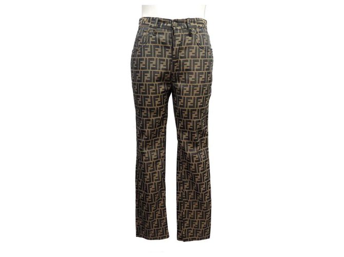 TROUSERS FENDI JEAN ZUCCA MONOGRAM S 36 BROWN TROUSERS PANTS Polyester  ref.328660