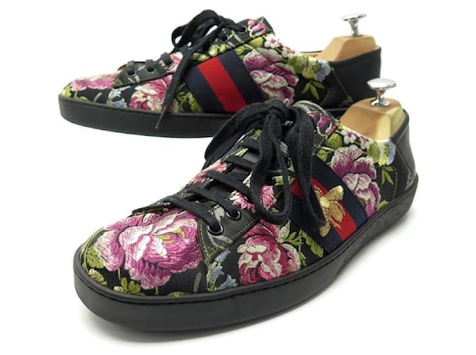 GUCCI SHOES SNEAKERS ACE FLOWER EMBROIDERY 9 It 44 FR SNEAKERS SHOES Black ref.328715 - Closet